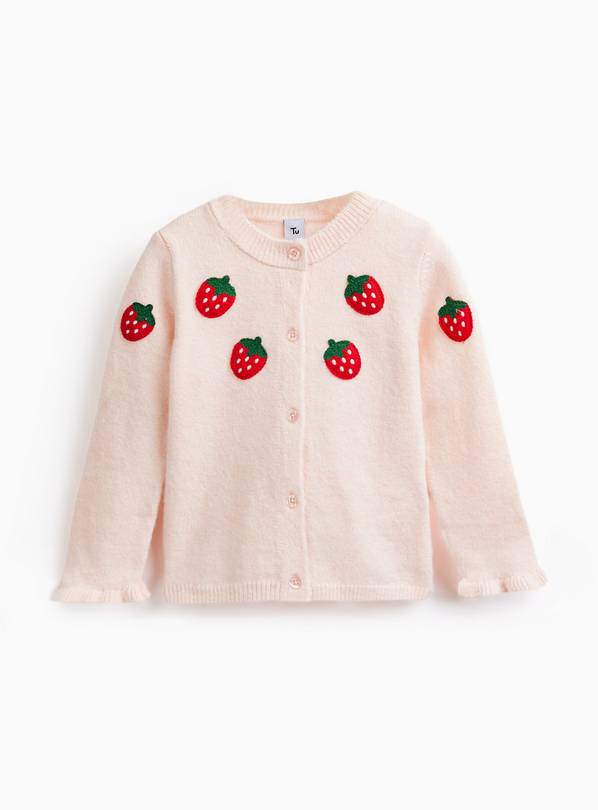 Pale Pink Strawberry Print Button Cardigan 3-4 years